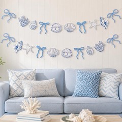 2 Pack Blue Bow Starfish and Shell Banner 6.56 ft Beach Party Paper Hanging D…