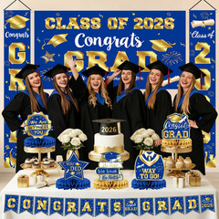 2026 Graduation Decorations, Blue and Gold Graduation Decorations Set, Congrats