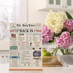 60th Birthday Decorations for Men & Women – Vintage 1966 Acrylic Table Sign & Po