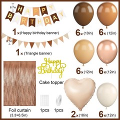 Brown Birthday Decorations,Happy Birthday Banner Beige Cream Neutral Boho Bal…