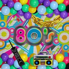 90s 80s Theme Party Balloons Backdrop Decorations Include Inflatable Boom Box…