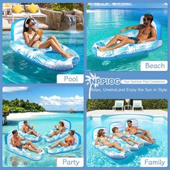 New Inflatable Pool Float for Adults Lounger with Cup Holders & Backrest, Heavy