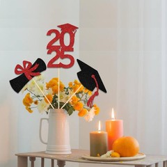 12 PCS Red Black Class Of 2025 Graduation Centerpiece Sticks Table Toppers