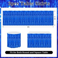 2 Packs Table Skirts Metallic Foil Fringe Tinsel Table 2 PCS-29.5×108 Inch Blue