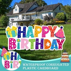 Happy Birthday Yard Sign with Stakes, Colourful Birthday Lawn Signs 37″ Large