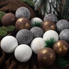 12pcs Neutral Christmas Ornaments 2.36in Velvet Hanging Balls Rustic Tree Decor