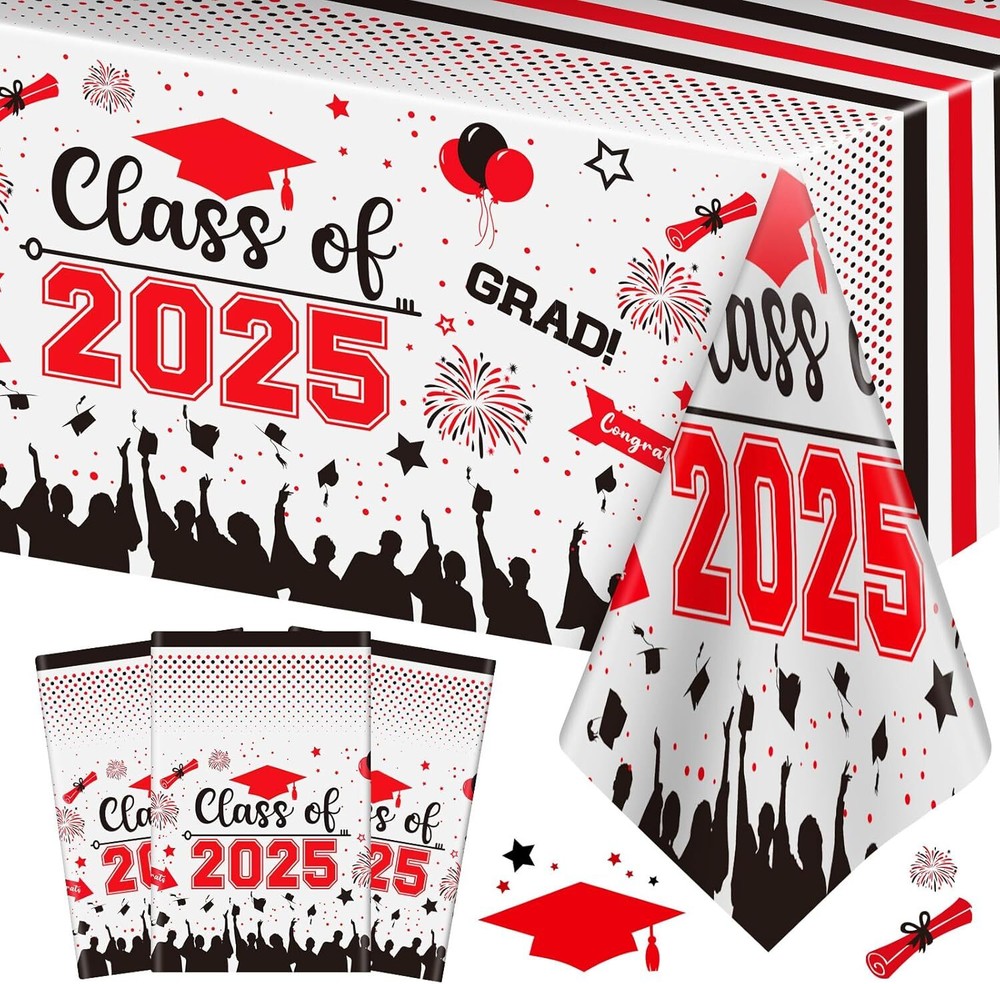 Graduation Decorations Class of 2025 Tablecloth – 3 Pcs Plastic Congrats Grad Ta