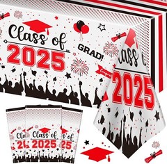 Graduation Decorations Class of 2025 Tablecloth – 3 Pcs Plastic Congrats Grad Ta