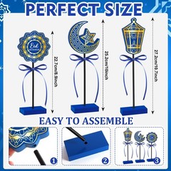 3 PCS Ramadan Table Decorations Wooden Eid Mubarak Signs Rustic Blue.Classic