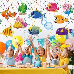 30 Pc Under The Sea Party Decorations Tropical Fish Hanging Swirls Ceiling Decor