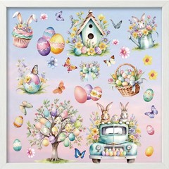 9 Sheets Easter Window Clings for Glass Windows – Watercolor Bunny Multicolor