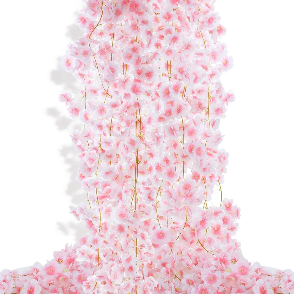 10 Pcs 59FT Artificial Cherry Blossom Garland, Pink Sakura Flower Vines Hangi…