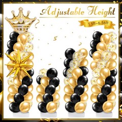 2 Sets Black and Gold Balloon Column Stand Kit with 2 Crown Foil Balloons Bla…