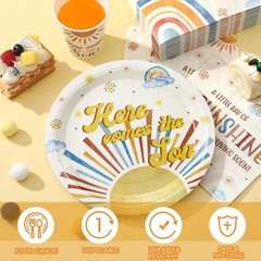 Sunny Vintage Baby Shower Plates, Cups & Napkins Set – 200 Count For 50 Guests