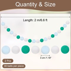 2pcs Pom Pom Garland 6.6 ft 30 Balls for Craft(Light Blue, Dark Green, White)