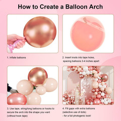 147PCS Rose Gold Balloon Garland Arch Kit, Pearl Rose Gold Metallic White Nude B