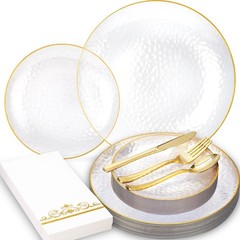 150 Pcs Plastic Dinnerware Set Disposable for 25 Guests – Clear Plates with G…