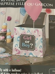 NEW Small Pink & Blue Gender Reveal Balloon Cardboard Box & Sign – Baby Party