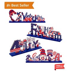4 Pcs 4th of July Patriotic Decorations – Wooden Gnomes for Festive Charm