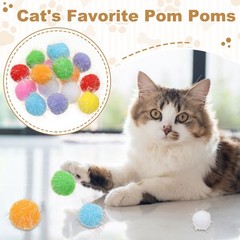 16 Pcs 1.8 Inch Sparkle Flash Balls Pet Cat Pom Pom Fuzzy Balls, 8 Colors