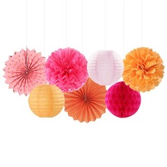 14 Pcs Hot Pink Burnt Orange Party Decorations Streamers Lanterns Fans