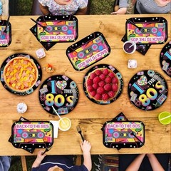 96Pcs 80s Party Decorations Back to The 80’s 80s Circular rectangular Plates