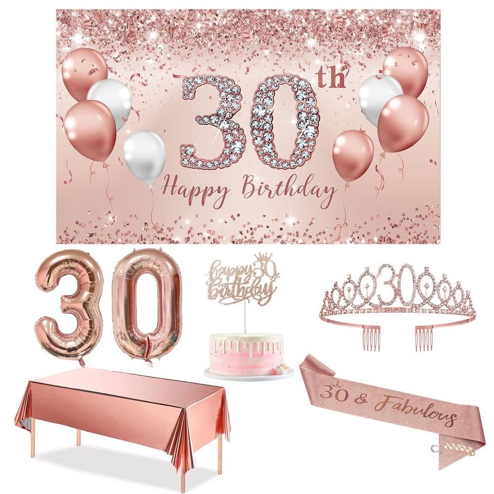 Trgowaul 30th Birthday Decorations Party Set for Women, Rose Gold Pink