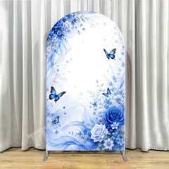 Butterfly Arch Backdrop Cover Blue Floral Princess Photo Background Party Prop