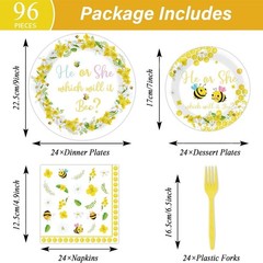Delightful 96-Count Bee Gender Reveal Plates, Napkins & Forks – Easy Party Setup