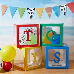 16 Pcs Toy Themed Party Decorations 4 Transparent Balloons Boxes with 12 Funn…