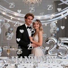 25th Wedding Anniversary Confetti Silver Glitter Table Scatter Decor 100 PCS