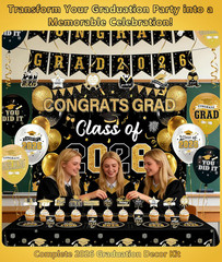 2026 Graduation Decorations Black Gold – Class of 2026 Party Decor Kit
