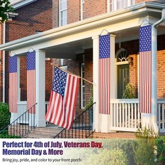 2 Pack 4th of July Outdoor Hanging American Flag Banners Porch Patriotic Decor