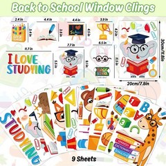 Whaline 9 Sheets Back to School Window Clings Cute Animals Stickers…