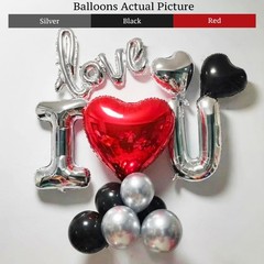 Black Silver Romantic Special Night Decorations with I Love You and Heart Bal…