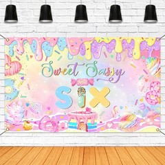 Mocsicka Donut 6th Birthday Banner Backdrop Sweet Sassy and Six Birthday Deco…