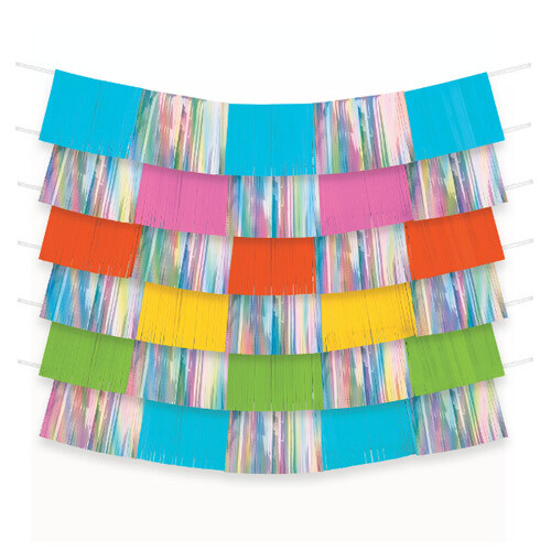 MULTI-COLORED BRIGHT RAINBOW FRINGE BACKDROP (9pcs) ~ Birthday Party Supplies