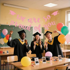 2026 Graduation Decorations, Rose Gold Glitter We Are so Proud of You Banner, Cl