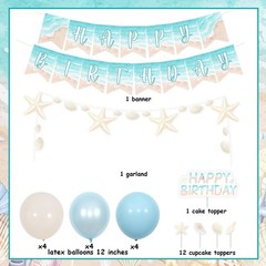 Beach Shell Birthday Decorations Shell Happy Birthday Banner Garland Cake Top…