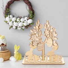 2 Set Egg Tree Wood Crafts DIY 8.6 Inch Tabletop Centerpiece Sign Painting