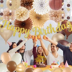 Boho Brown White Decorations – 62pcs Happy Banner, Neutral Rustic Lanterns Ho…