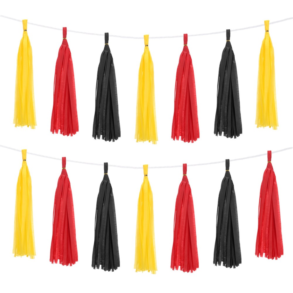 15 Pcs Tassel Garland, Bright Red Black Yellow Tassels
