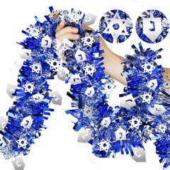 Hanukkah Tinsel Garland 36Ft Set Dreidel Star Blue Metallic Indoor Outdoor Decor