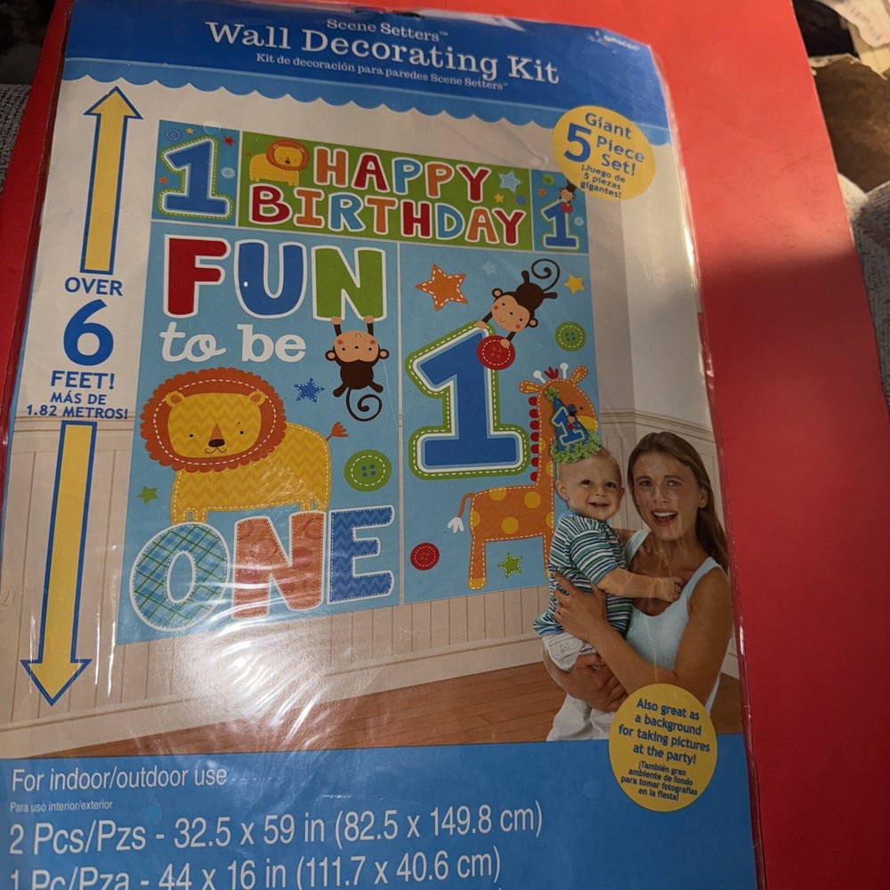 Happy Birthday/Fun to Be One Scene Backdrop Setter Wall Decorating Kit – 6 Feet