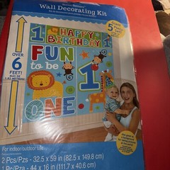 Happy Birthday/Fun to Be One Scene Backdrop Setter Wall Decorating Kit – 6 Feet