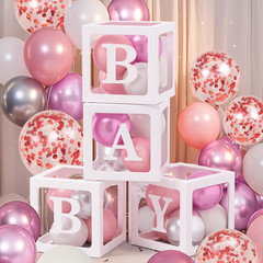 138Pcs Elephant Baby Shower Decorations Girl, Baby Boxes with Letters & Pink Whi