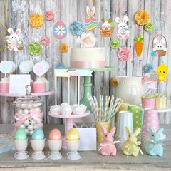 Easter Party Decorations EggBunny Swirl Banner 16pcs Easter Birthday Party F…