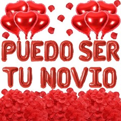 2 Set Red PUEDO SER TU NOVIO Balloons, 1200 Rose Petals, 30pcs Heart Balloons