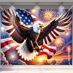4th of July Backdrop 8x6ft Patriotic Eagle Decorations American Flag Fireworks B