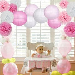 15Pcs Party Pack Paper Lanterns and Pom Pom Balls Hanging Decoration for Wedd…